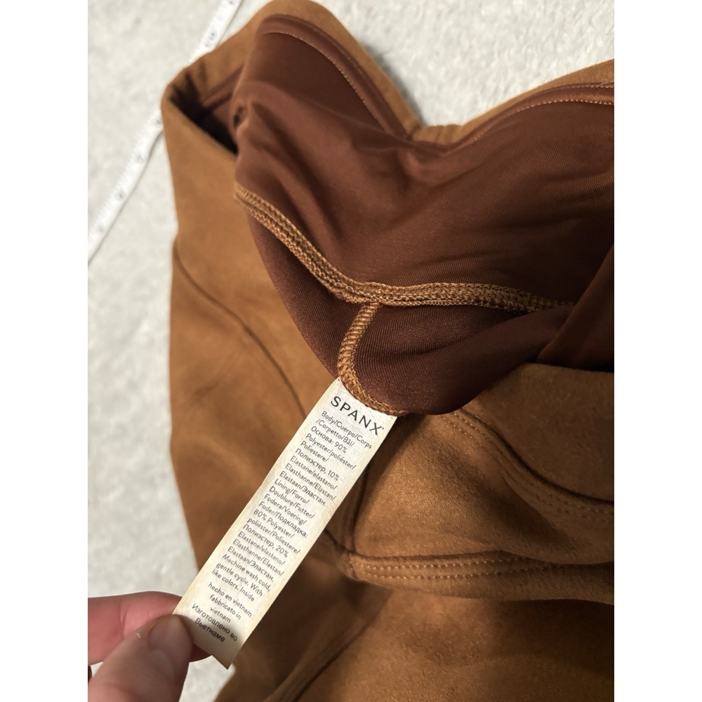 Spanx Faux Suede Legging Medium Brown Stretch Comfort Slimming - Picture 8 of 8
